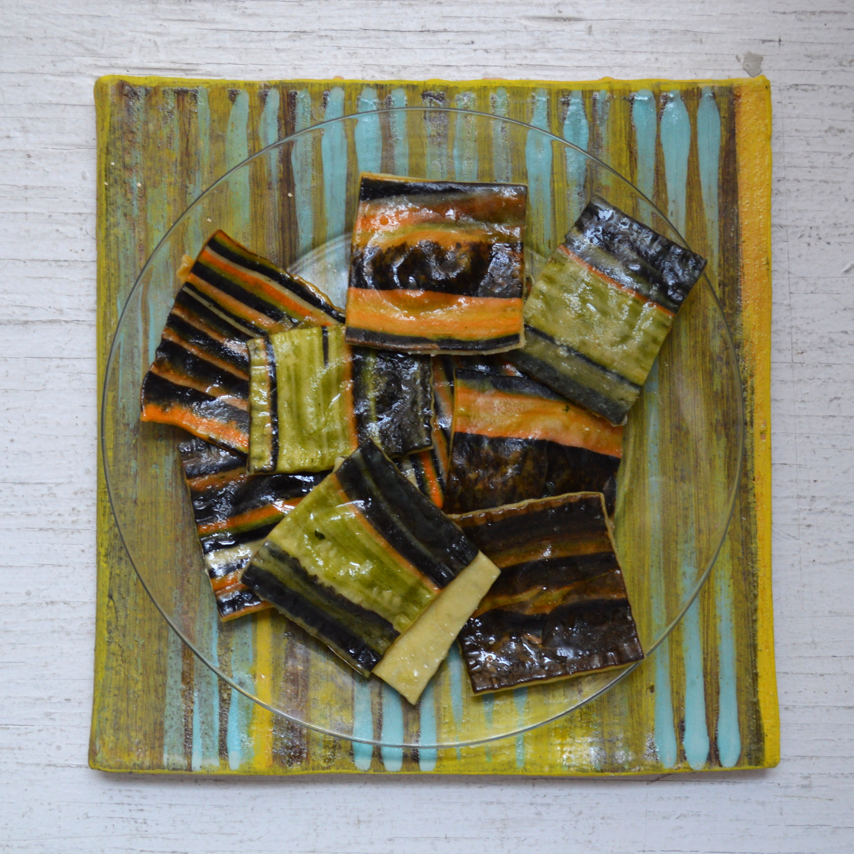 Pesto filled ravioli atop one of Marthe's tiles