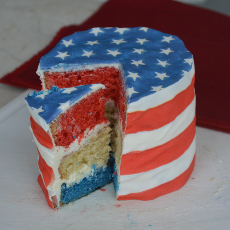 American Flag cake with Caprices Chefanie Sheets . When ordering, note that you want your sheet to be an American flag.