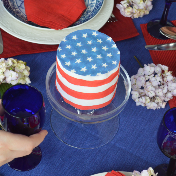 American Flag cake with Caprices Chefanie Sheets . When ordering, note that you want your sheet to be an American flag.
