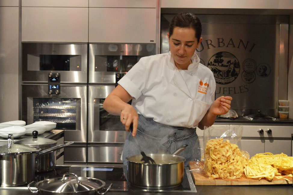 Chef Natalie begins cooking the tagliatelle