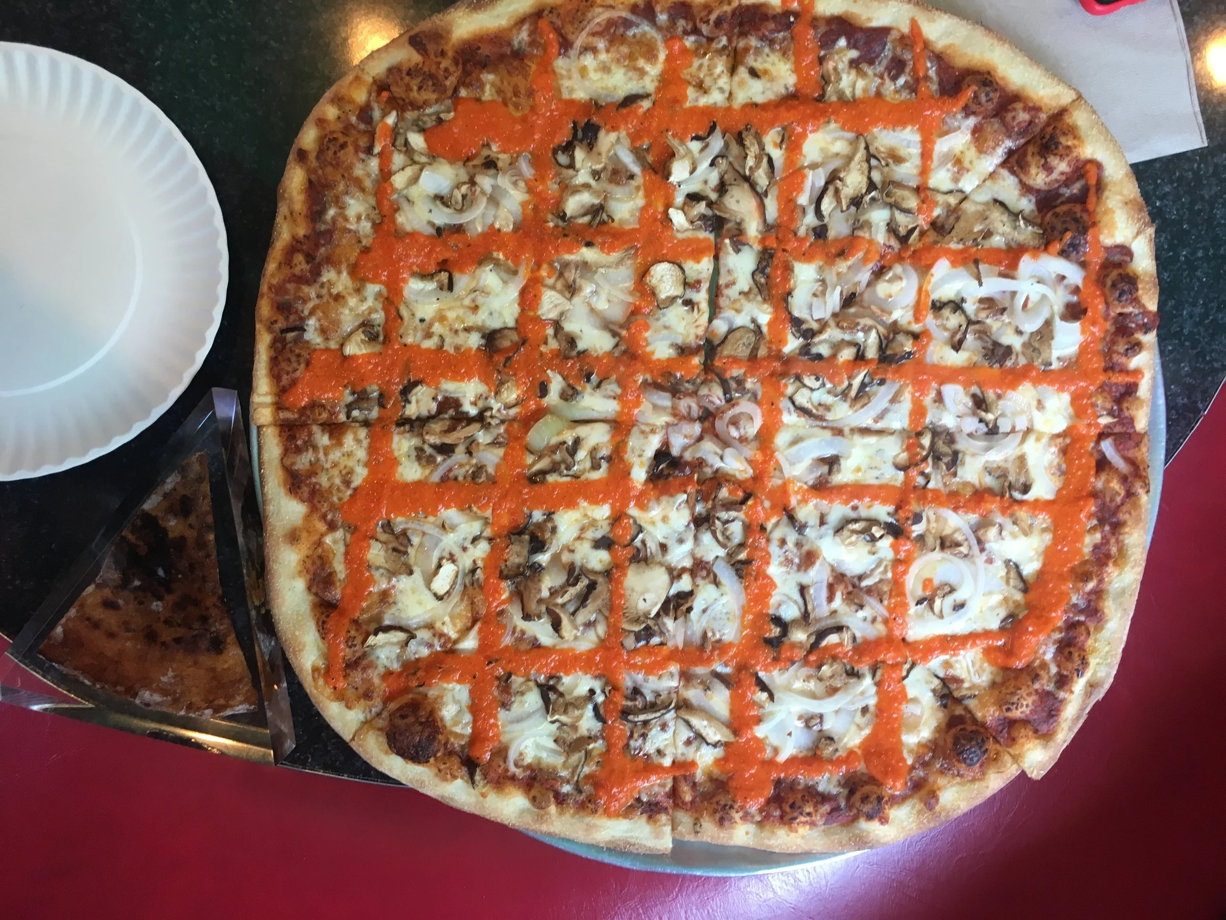 The "Tony Clifton" pizza pie served at Two Boots Pizza.