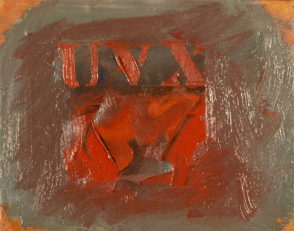 Red Letters, Red Non Object, 1962 Acrylic on Canvas 8"x10"