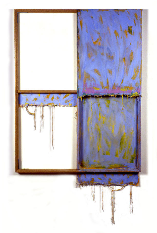  "Blue, White, and Yellow", 1978  Acrylic on White&nbsp;Canvas with White Wall and Stretcher Bars  45"x50"x2" 