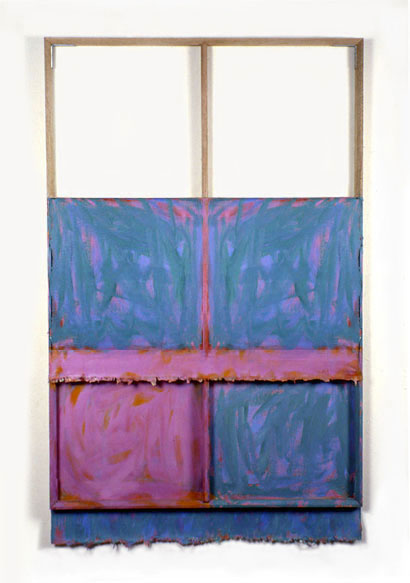  "Thalo Green, Violet, Orange, White",1980  Oil on White&nbsp;Canvas with White Wall and Stretcher Bars  45"x60"x2" 