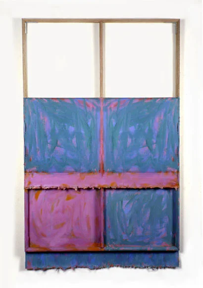 "Thalo Green, Violet, Orange, White",1980 Oil on White Canvas with White Wall and Stretcher Bars 45"x60"x2"