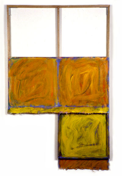  "Yellow, Orange, Blue, White", 1980  Oil on White&nbsp;Canvas with White Wall and Stretcher Bars  45"x60"x2" 
