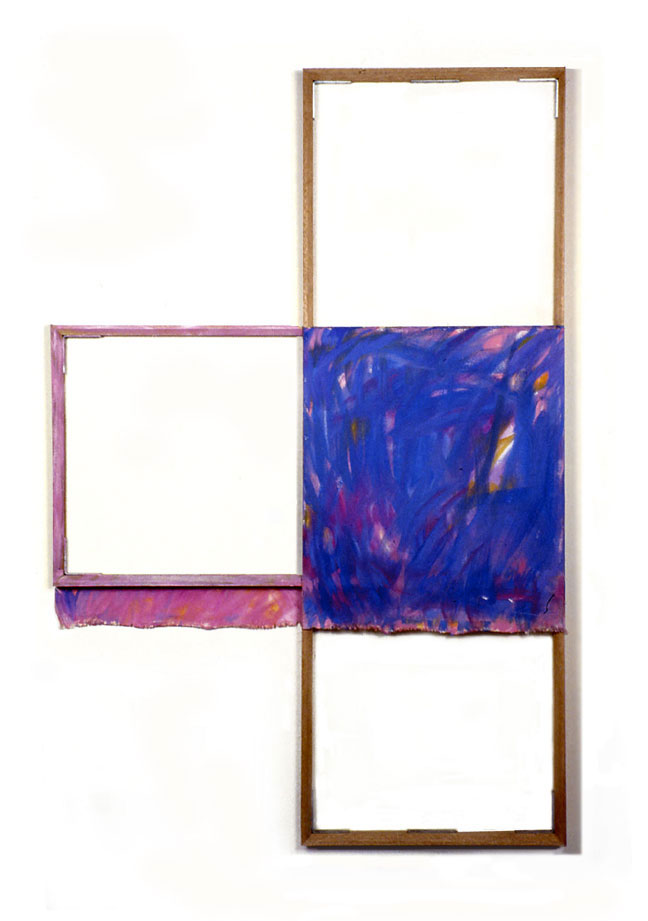  "Blue, White, Violet",1980  Oil on White&nbsp;Canvas with White Wall and Stretcher Bars  45"x65"x2"    