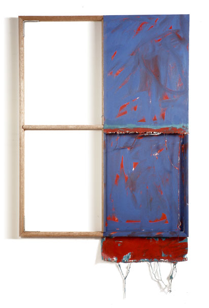  "Blue, Blue, White,White,Red", 1978  Acrylic on White&nbsp;Canvas with White Wall and Stretcher Bars  45"x45"x2" 