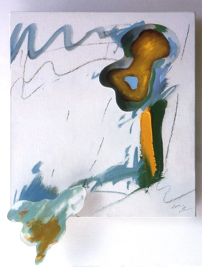 Organic Yellow Ochre Explosions, 1964 Acryrlic and Charcoal on Canvas on Masonite 13"x16"x3"