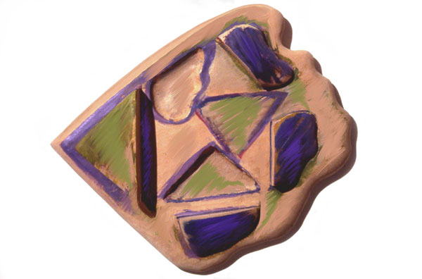  Purple and Green Scape, 1983  Bas Relief Wood Carving and Paint  12"x13"x3"    