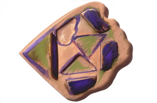 Purple and Green Scape, 1983 Bas Relief Wood Carving and Paint 12"x13"x3"