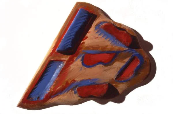 Red and Blue Landscape, 1983 Bas Relief Wood Carving and Paint 14"x16"x4"