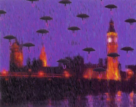 U/Umbrellas/London, 1998 Digital Painting