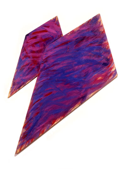  Flying Geometric red and Violet. 1986  Acrylic Paint on Plywood  39"x24'x1" 