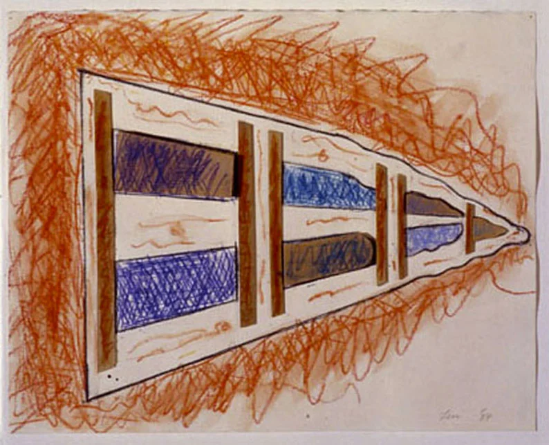 Perspectives2, 1985 Crayon, Paint, Wood, on Paper 11"x14"x2"