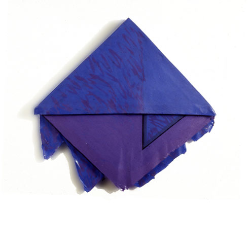  Blue and Purple Triangle, 1977  Layered Acrylic and Rhoplex  20"x20"x3" 