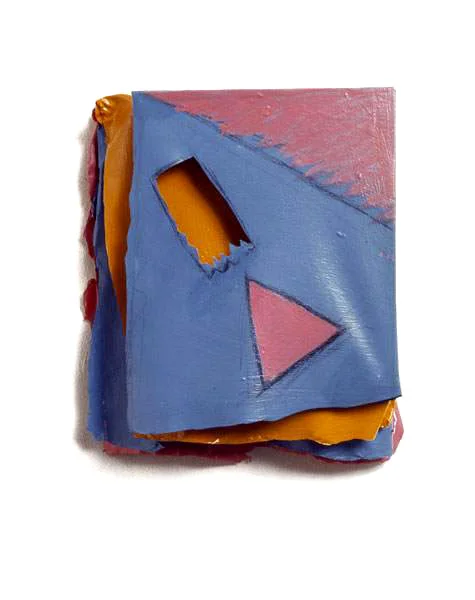 Pink, Orange, Blue Triangle and Rect, 1975 Layered Acrylic and Rhoplex 5"x8'x3"