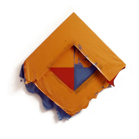  Orange, Red and Blue Geo Square, 1976  Acrylic and Rhoplex Layered Paintings  20"x20"x3" 