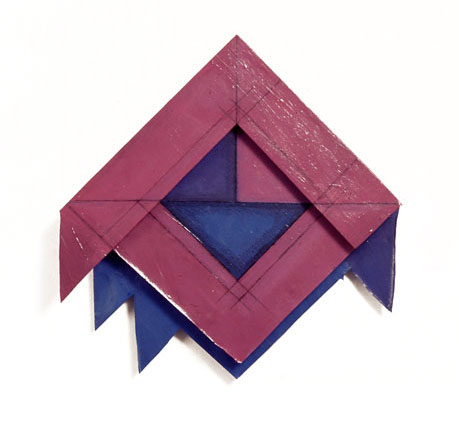  Violet and Blue Triangles, 1977  Acrylic and Rhoplex Layered Paintings with Pencil  20"x20"x3" 