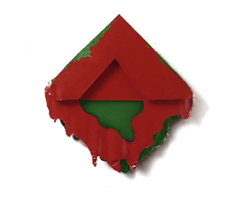 Red and Green Triangle with Organics, 1977 Acrylic and Rhoplex Layered Paintings 20"x20"x3