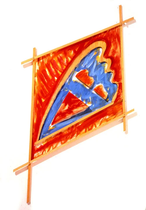 Flight, Red, Blue, Orange, 1985 Acrylic Paint on Canvas and Wood 33"x27"x1"