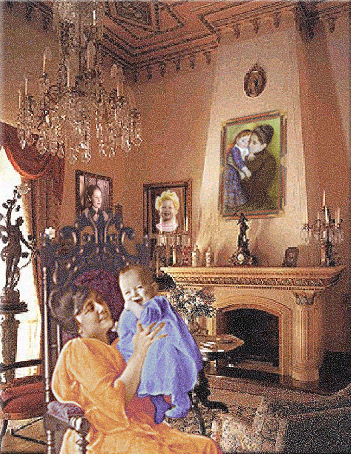  Mothers and Children: Rose and Richard, Mary Casset, Linda and Aimee in Victorian Interior, 2006  Digital Painting 
