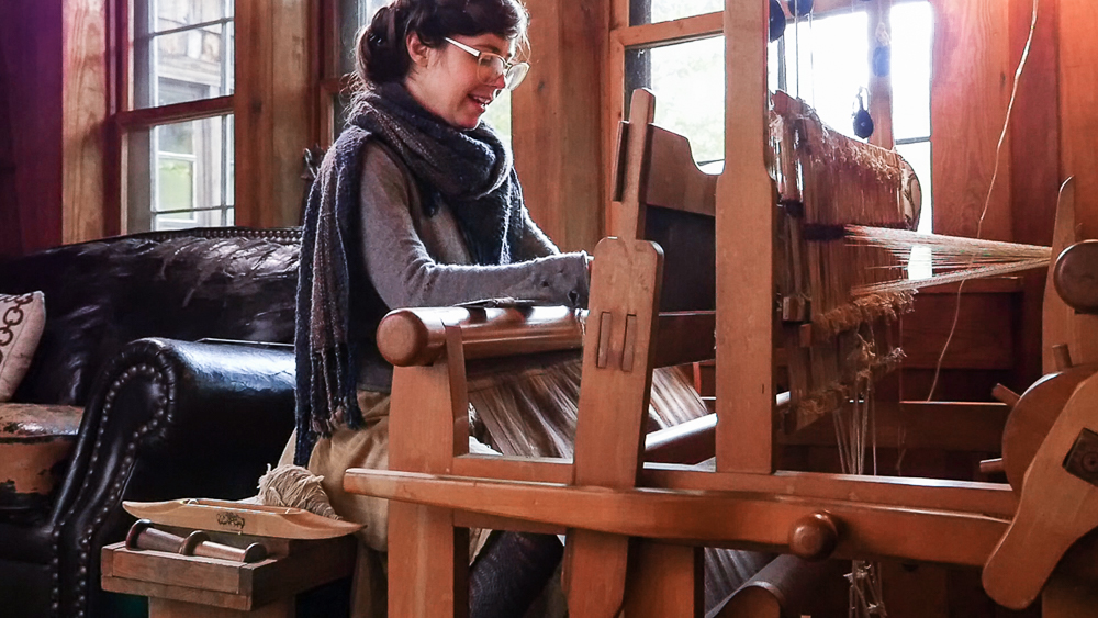 Jessica Green at Mary's loom in October 2014.