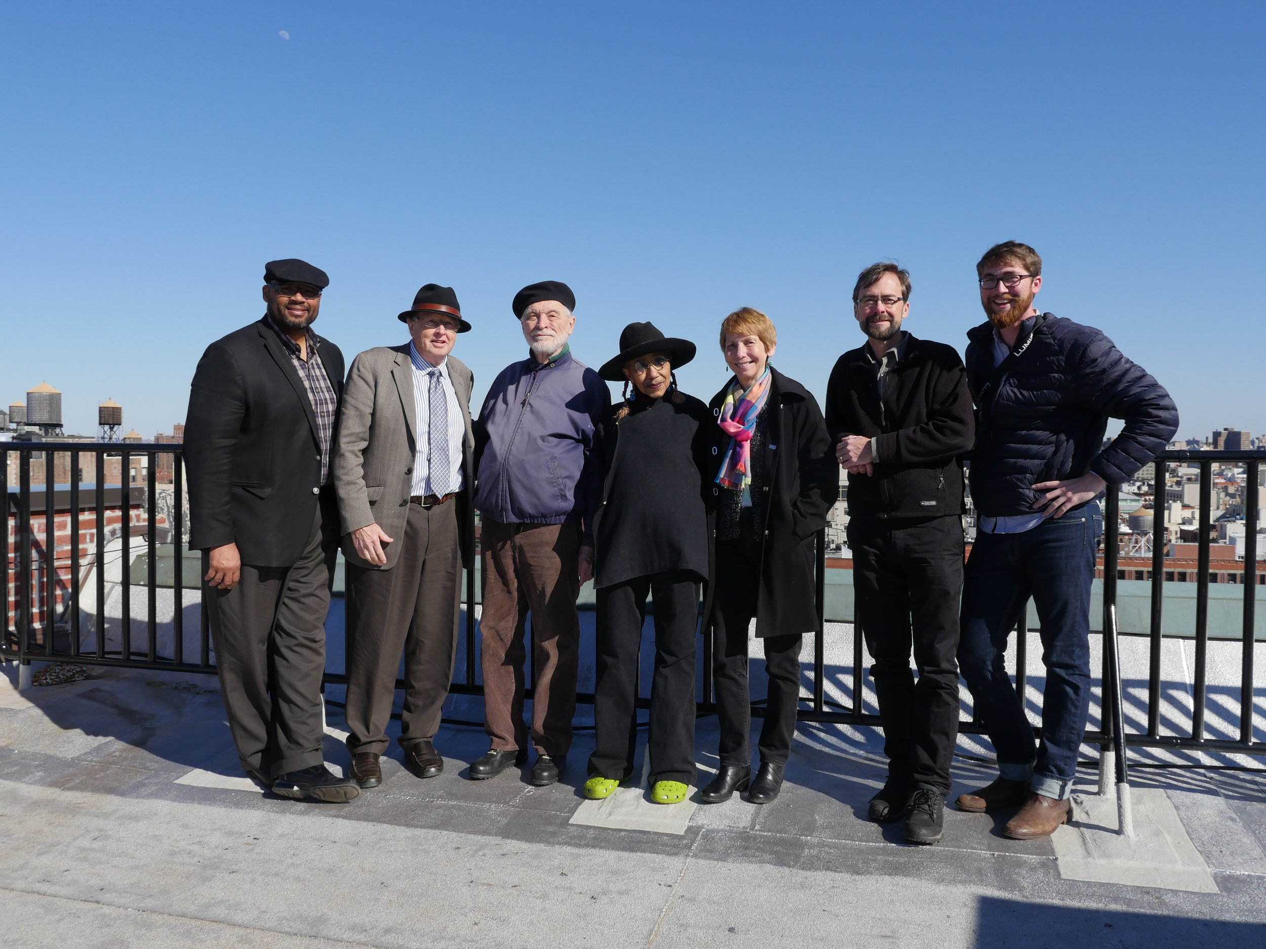 (from left) Pellom McDaniels, Randall Burkett, James Hatch, Camille Billops, Rosemary Magee, Hal Jacobs, Henry Jacobs