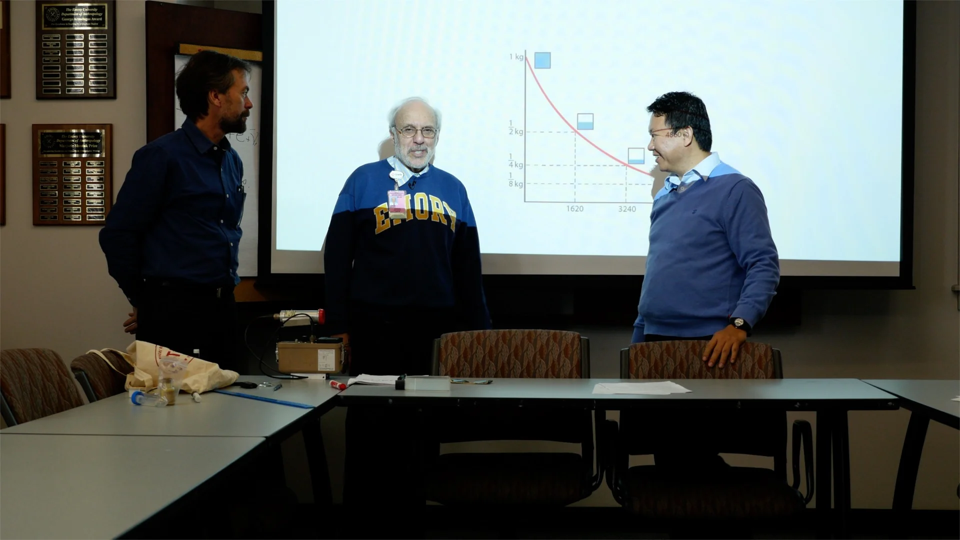 (from left) H. Jacobs with physicist John Malko and interpreter Tsondue Samphel.