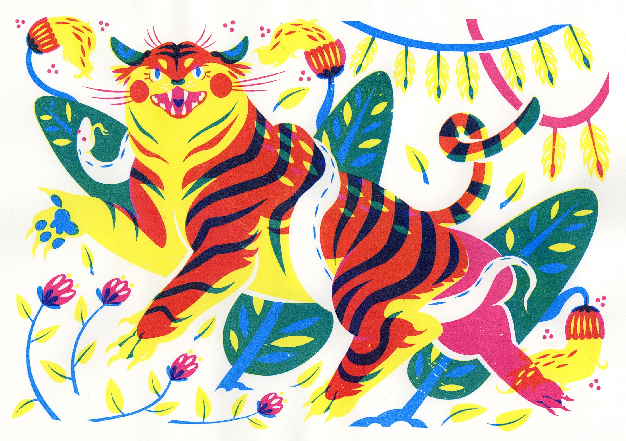 Tiger and Python - three color silkscreen