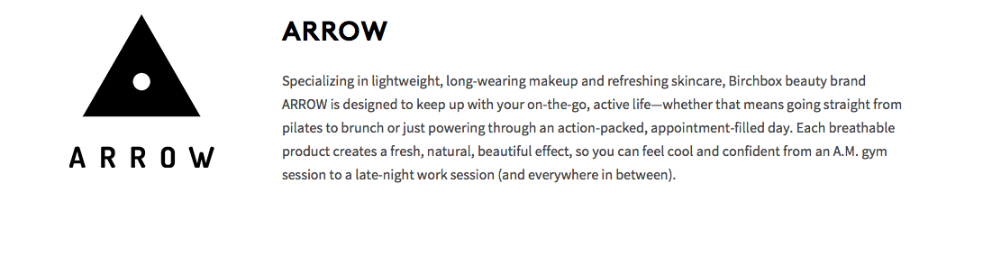 This is category copy for a new brand launch at Birchbox called Arrow. 
