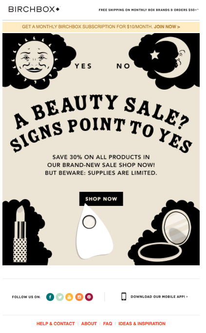 Beauty sale email.
