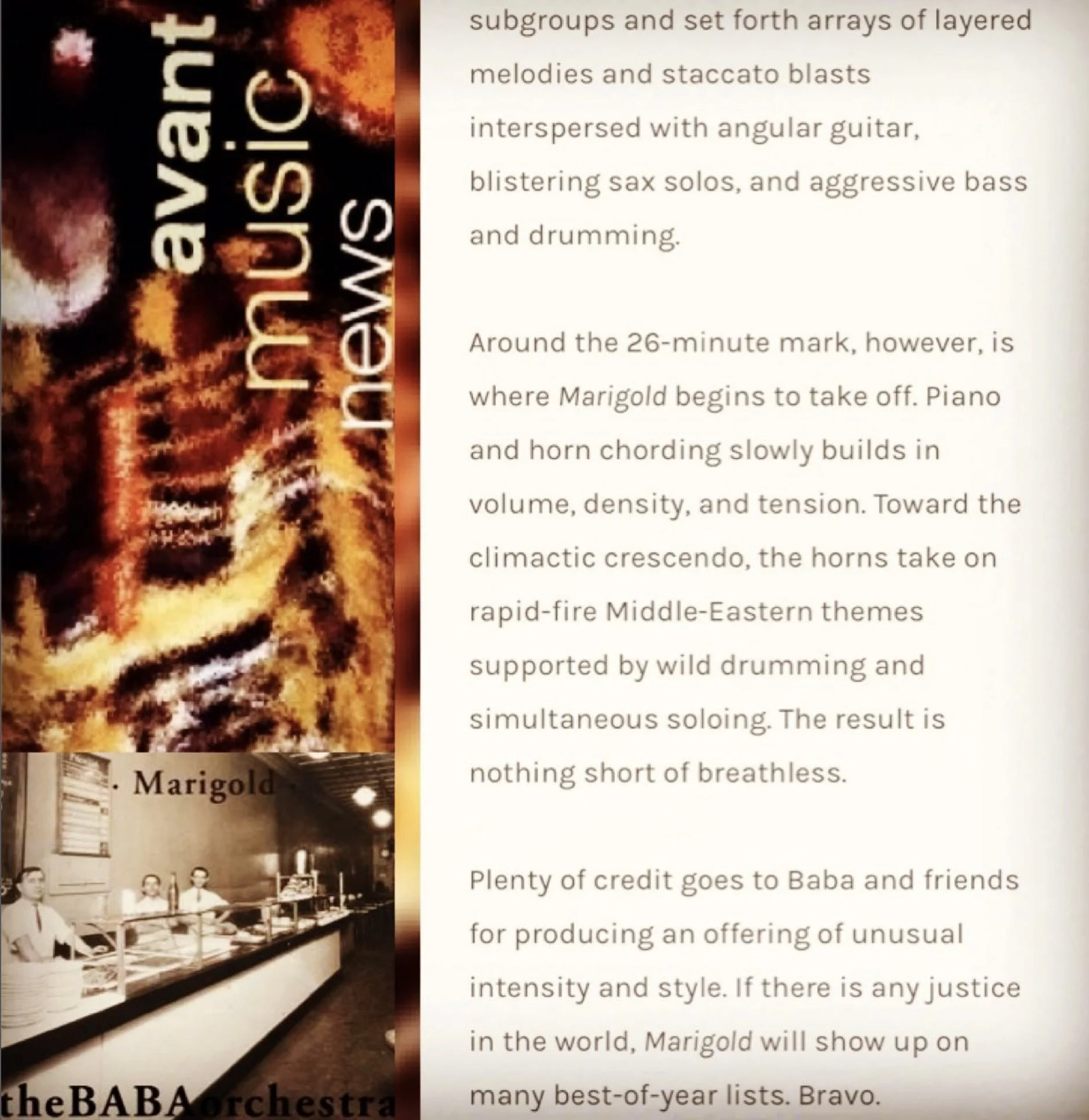 Avant Music News 2019 theBABAorchestra - Marigold