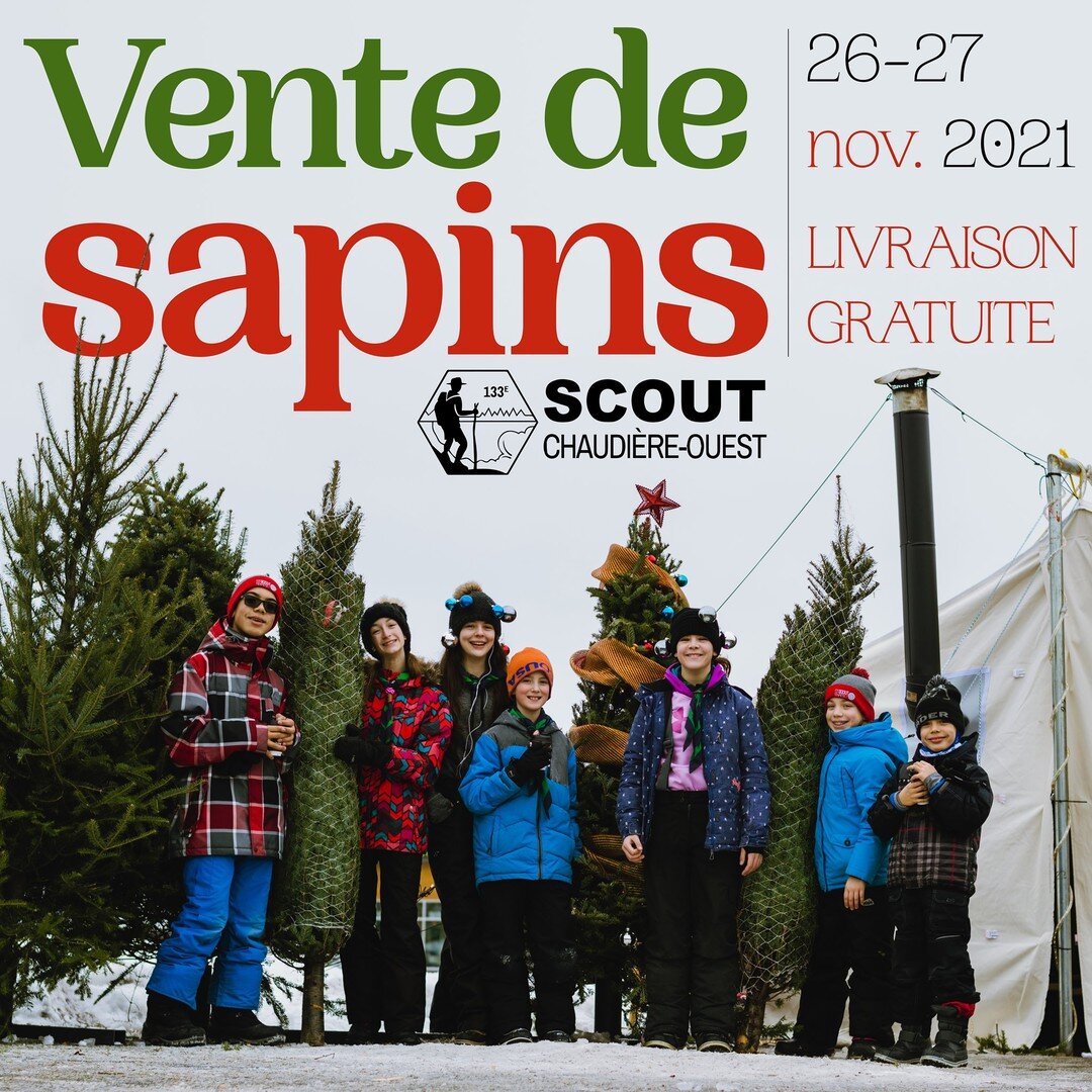 🌲 Notre c&eacute;l&egrave;bre vente de sapins de No&euml;l est lanc&eacute;e! 🌲
R&Eacute;SERVEZ EN LIGNE ICI: 
Achetez votre arbre directement sur notre site web 👉https://www.scoutchaudiereouest.com/financementsapins/
Venez encourager les jeunes d