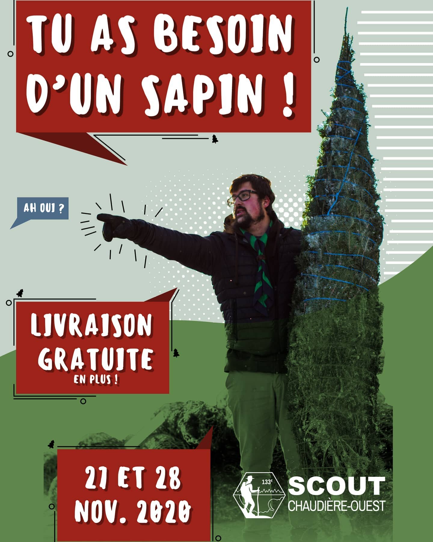 🌲 Notre c&eacute;l&egrave;bre vente de sapins de No&euml;l est lanc&eacute;e! 🌲

R&Eacute;SERVEZ EN LIGNE ICI: 
Achetez votre arbre directement sur notre site web 👉https://www.scoutchaudiereouest.com/financementsapins/

Ou venez nous voir aux McDo