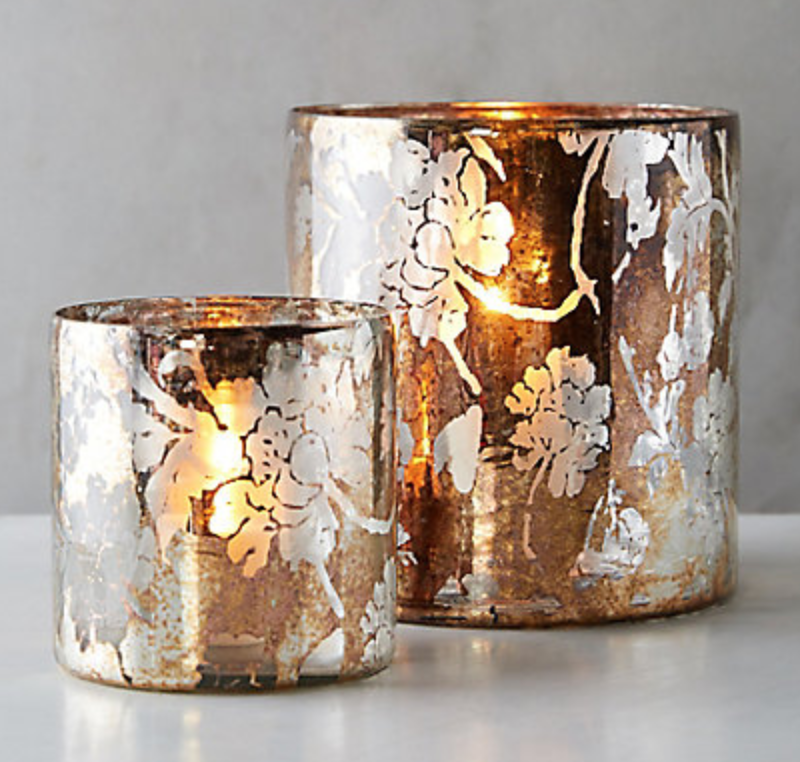 Floral glass hurricane pair (2) 4" D, 6" D $10