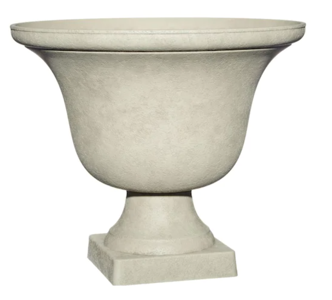 17.5" D fiberglass ivory heavy footed planter $24 (2)