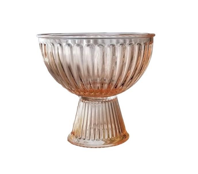 Peach / blush glass footed compote 7” D $6 (13)