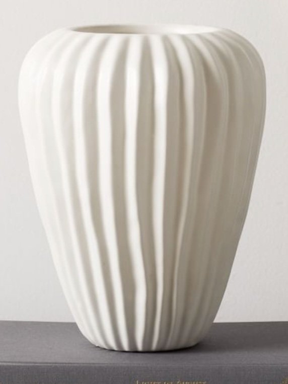 White ceramic pleat vase 9" H $12 (1)