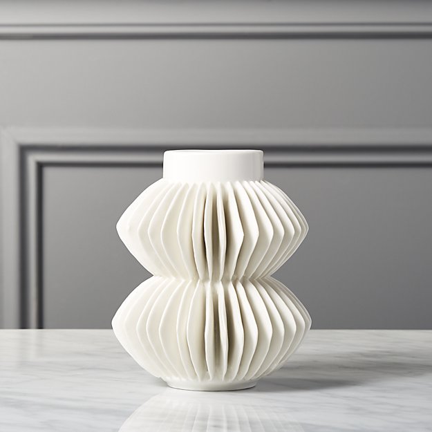 Ceramic white pinch pleat vase 7" H $9 (3)