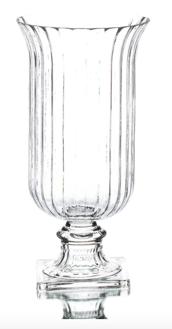 Clear glass fluted vase (2) 10" and (2) 14" $9 each 