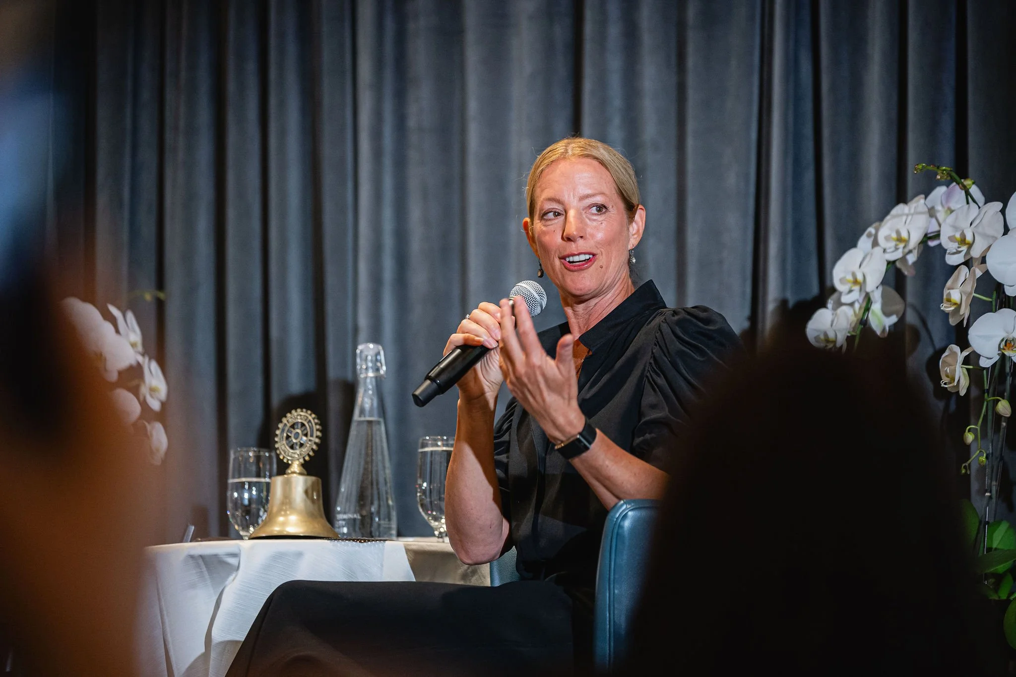 Canadian singer-songwriter Sarah McLachlan speaking at an intimate Vancouver event