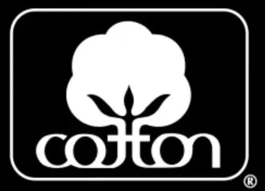 Cotton logo with white cotton plant graphic and text on a black background.