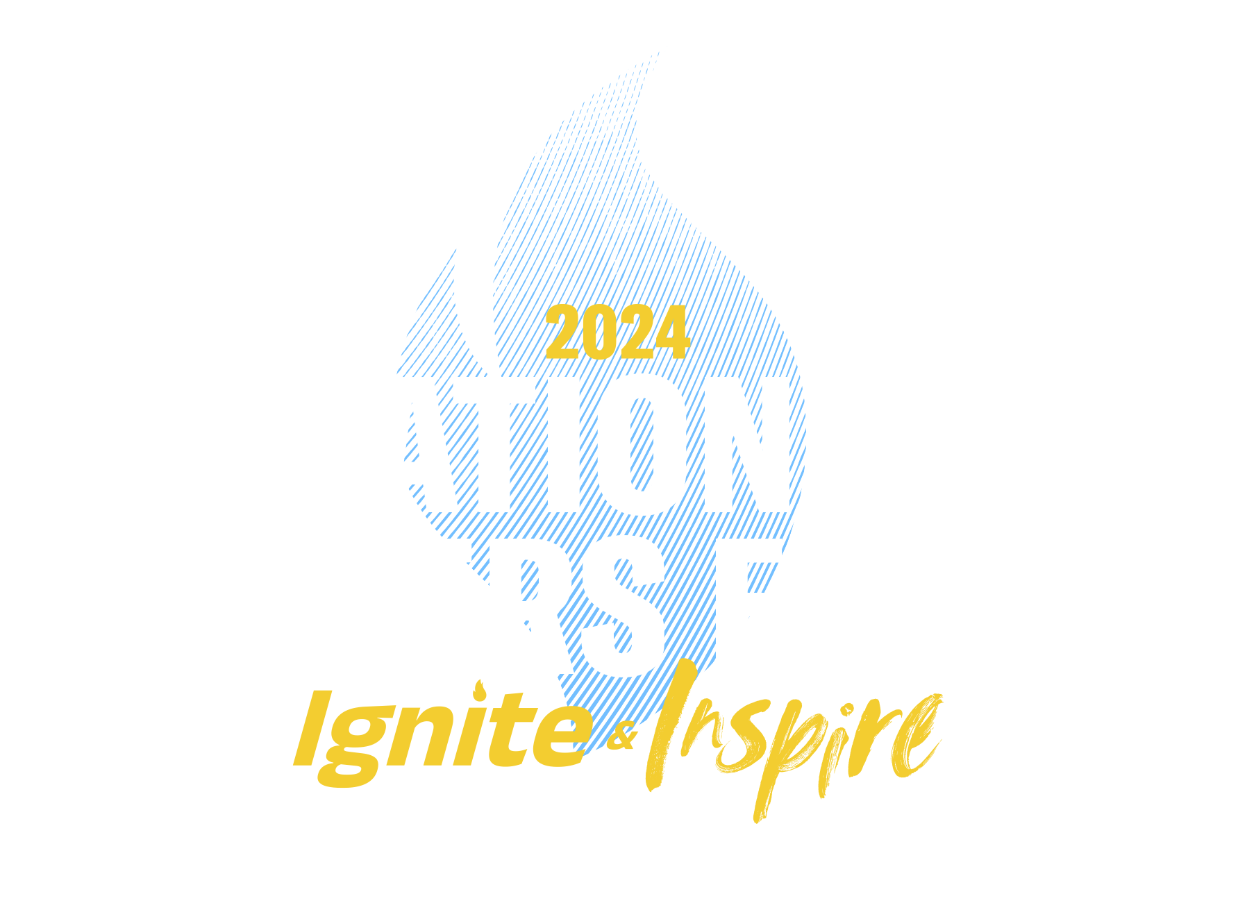 Logo for the 2024 National Leaders Forum in Orlando, FL, with the theme 'Ignite & Inspire', featuring a stylized flame and a blue map of Florida.