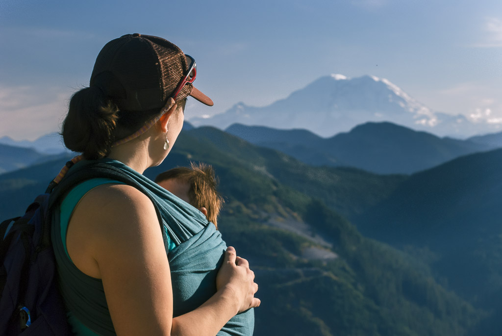 Hiking near Snoqualmie Pass with a view of Mt Rainier 