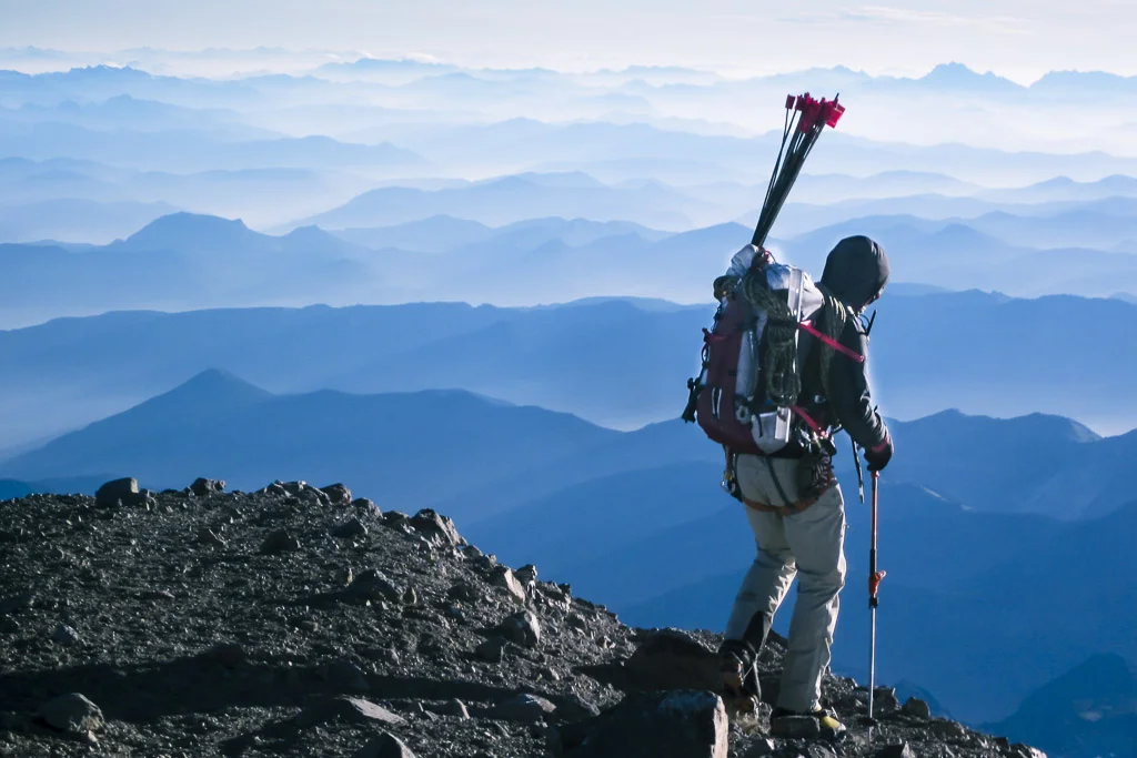 Summer haze in the Cascade Range as seen from the summit of Mount Rainier, Mount Rainier National Park, Washington