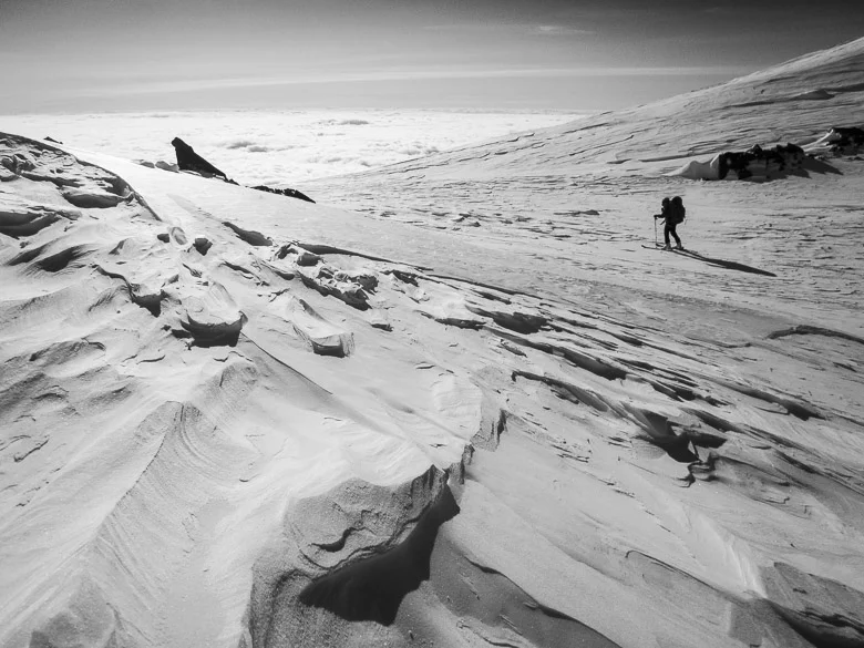 Crossing Denali Pass on a ski descent of North America's highest peak, Denali National Park, Alaska