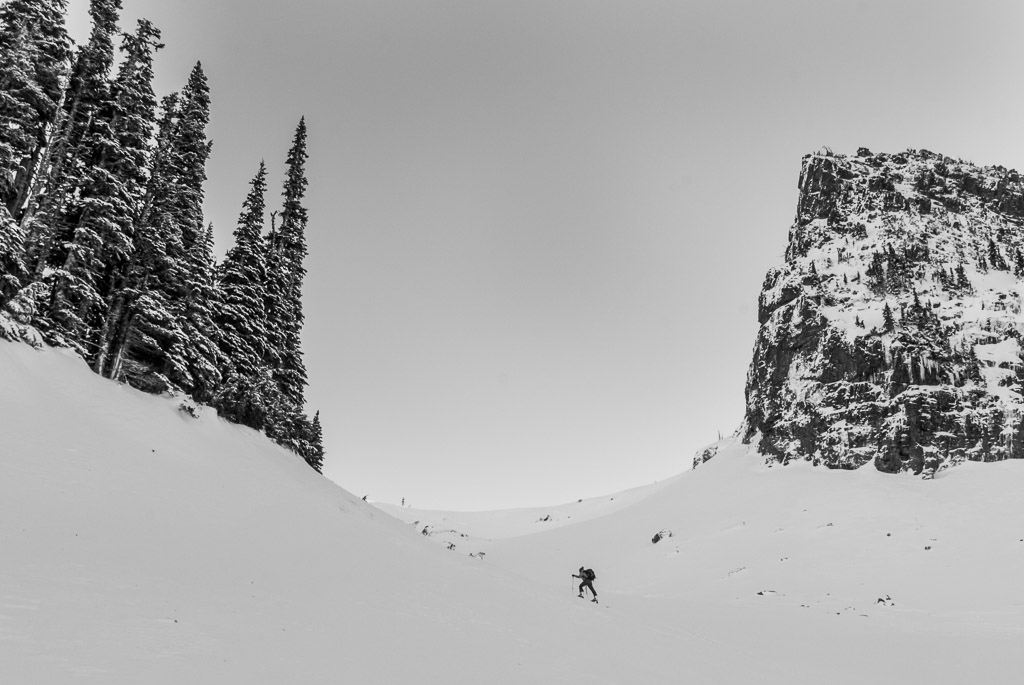 Backcountry skier in the Tatoosh Range, Mount Rainier National Park, Washington