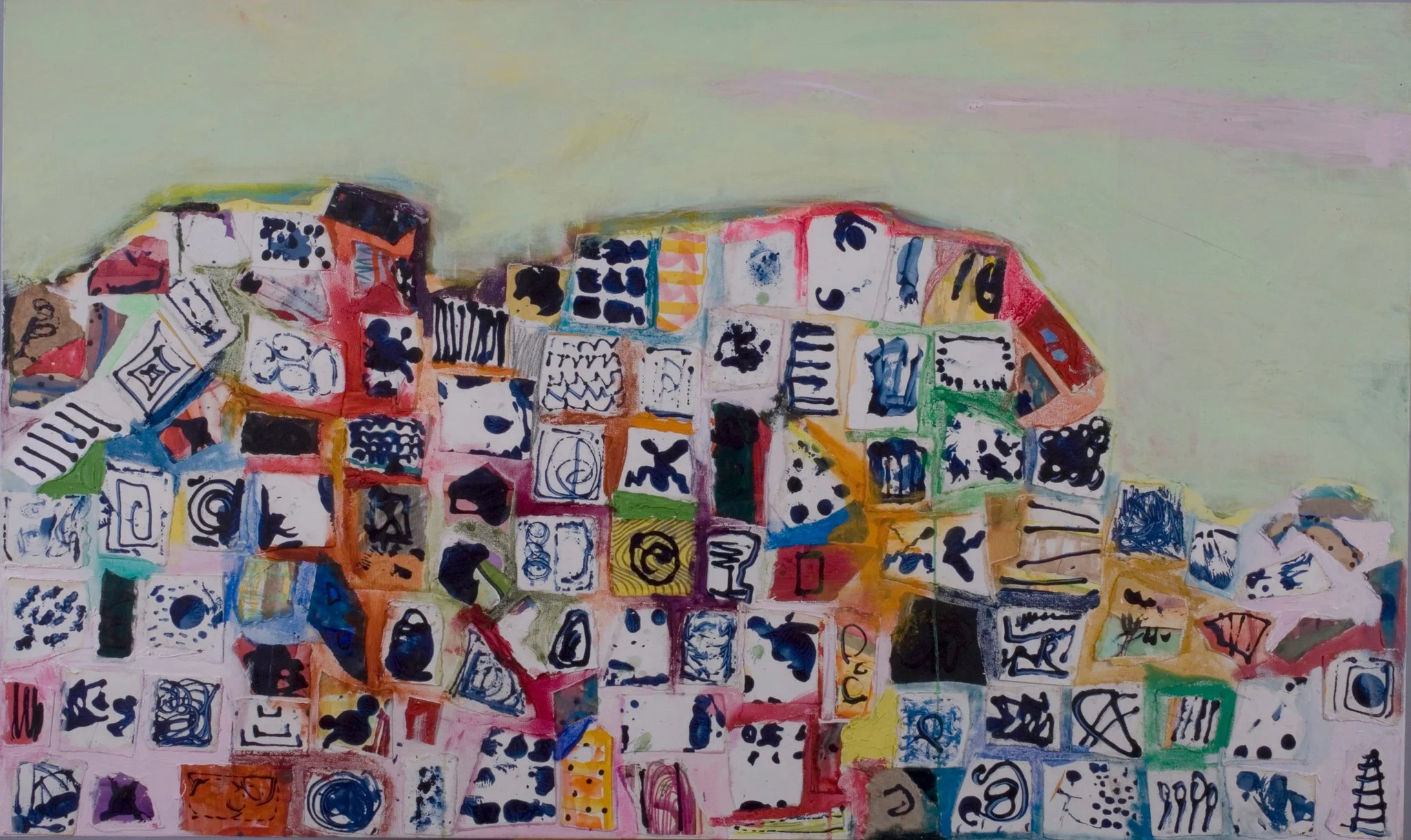 TANGIER I: oil, acrylic, collage, mixed media on canvas: 36 x 60 inches