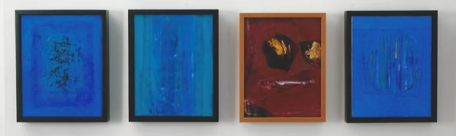 shahreza II,V,VI,VII: oil, acrylic, collage, mixed media on canvas: 14 x 11 inches
